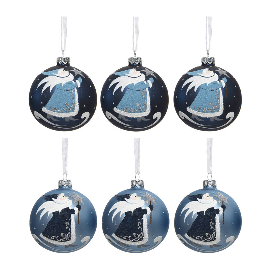 Decoris kerstballen (Ø8 cm) (set van 6), Blauw