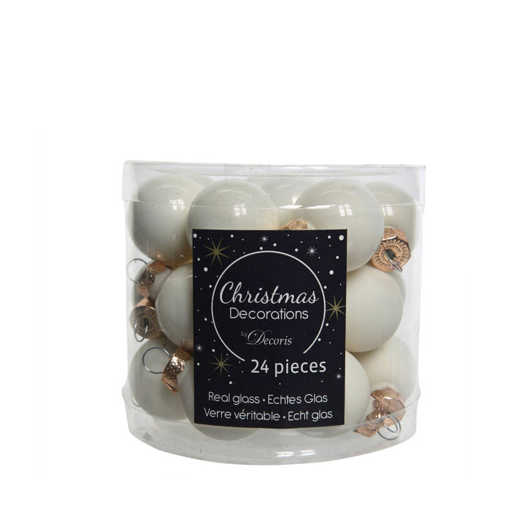 Decoris kerstballen (Ø2,5 cm) (set van 24), Roomwit