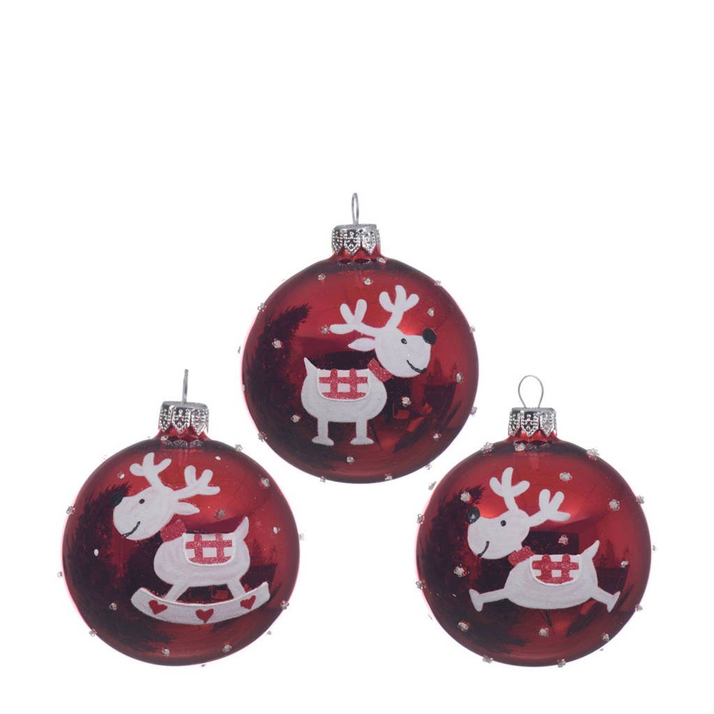 Decoris kerstballen (Ø8 cm) (set van 6), Rood