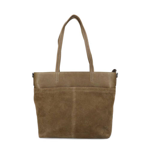 Manfield Suede Shopper Groenbruin manfield kopen in de aanbieding Manfield Suede Shopper Groenbruin manfield kopen in de aanbieding