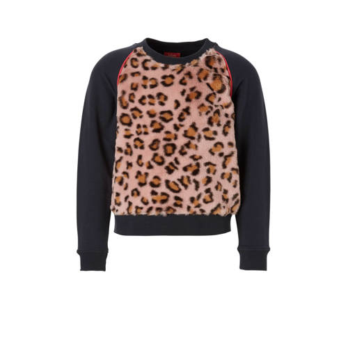 Little Miss Juliette Panterprint Sweater Met Imitatiebont Donkerblauw little miss juliette kopen in de aanbieding