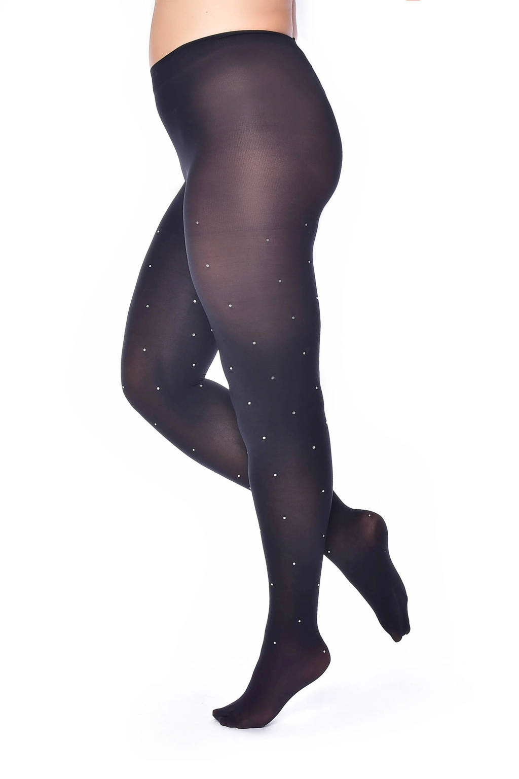 Pamela Mann diamanten studs super curvy super stretch panty 50 denier +size, Zwart