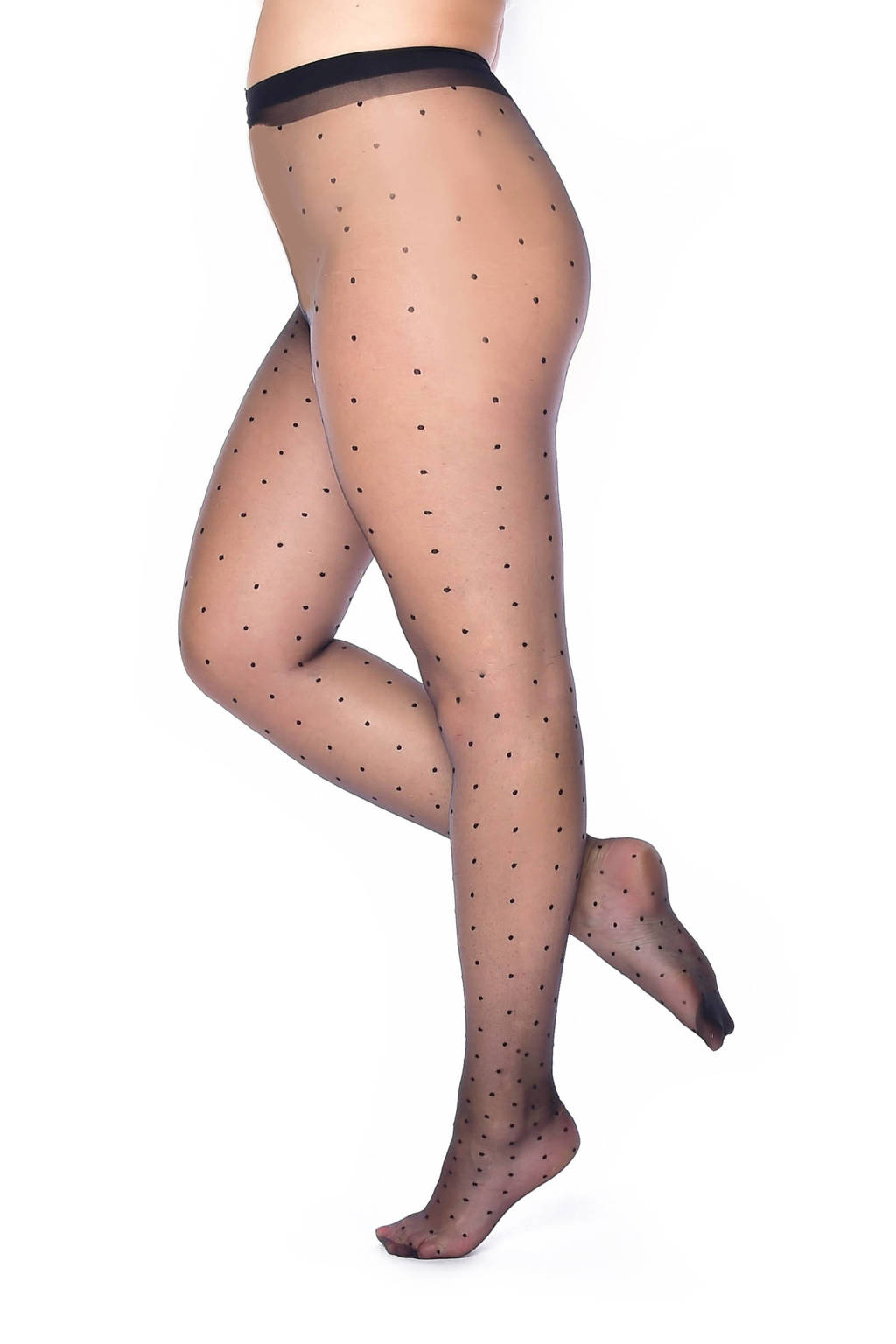 Pamela Mann luxury sheer panty dotty 20 denier +size, Zwart
