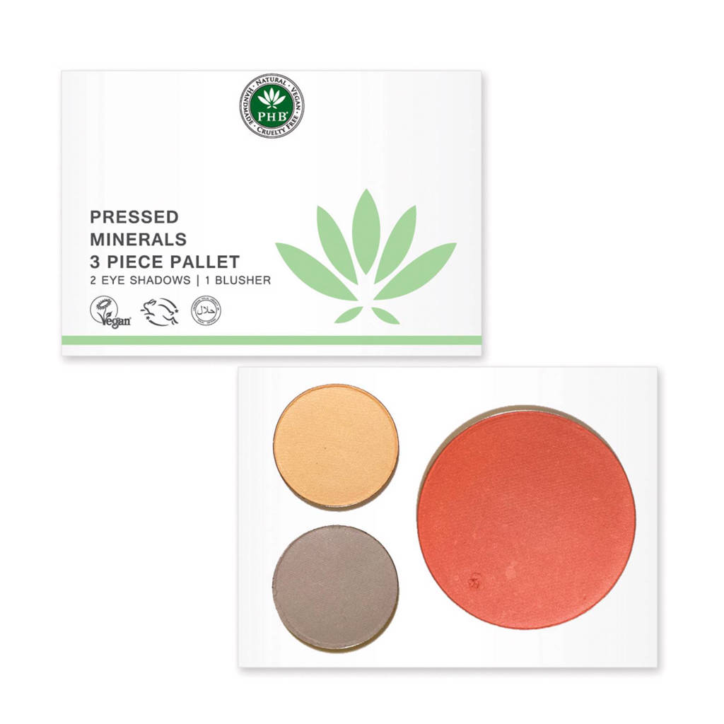 PHB Ethical Beauty oogschaduw 3 piece pallette Day, Bruin/lichtbruin/rood