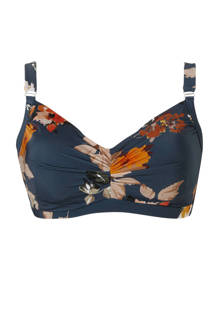 Mix & Match beugeltop +size met bloemenprint blauw