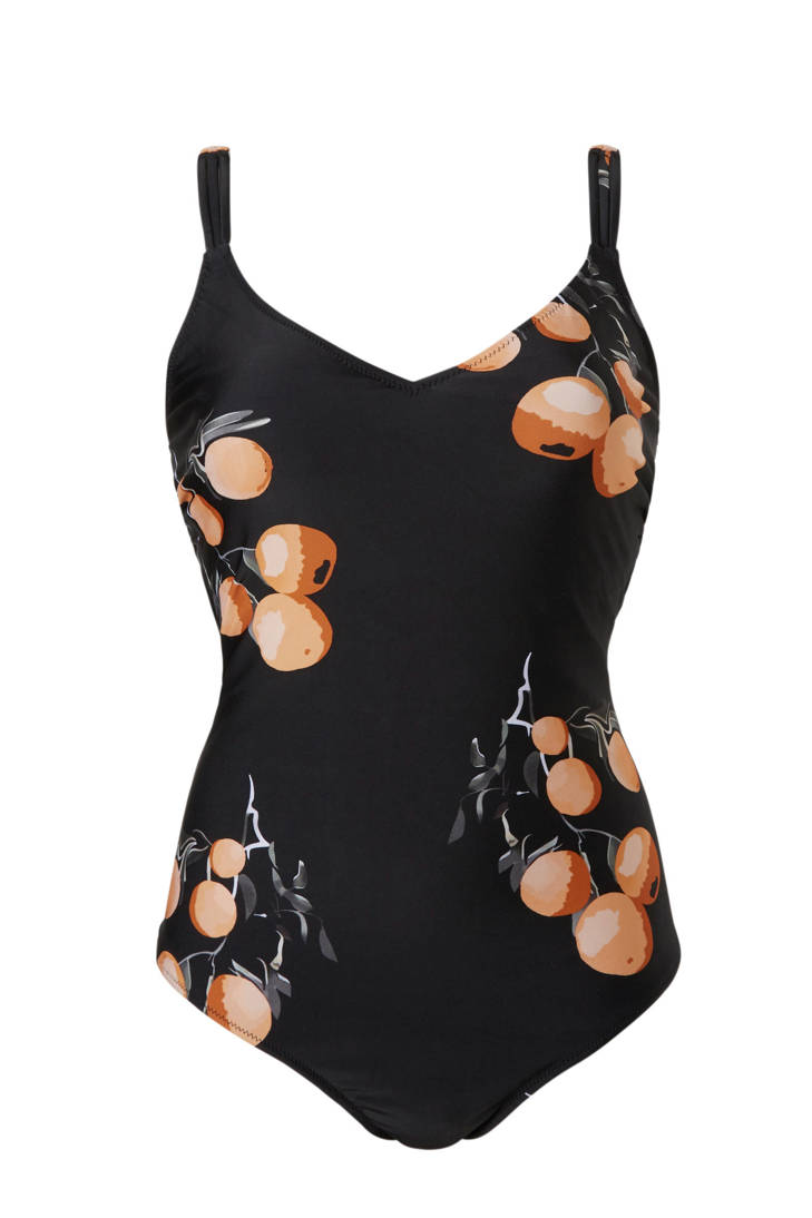 en veter corrigerend Zizzi size detail badpak met zwart print gwYTq