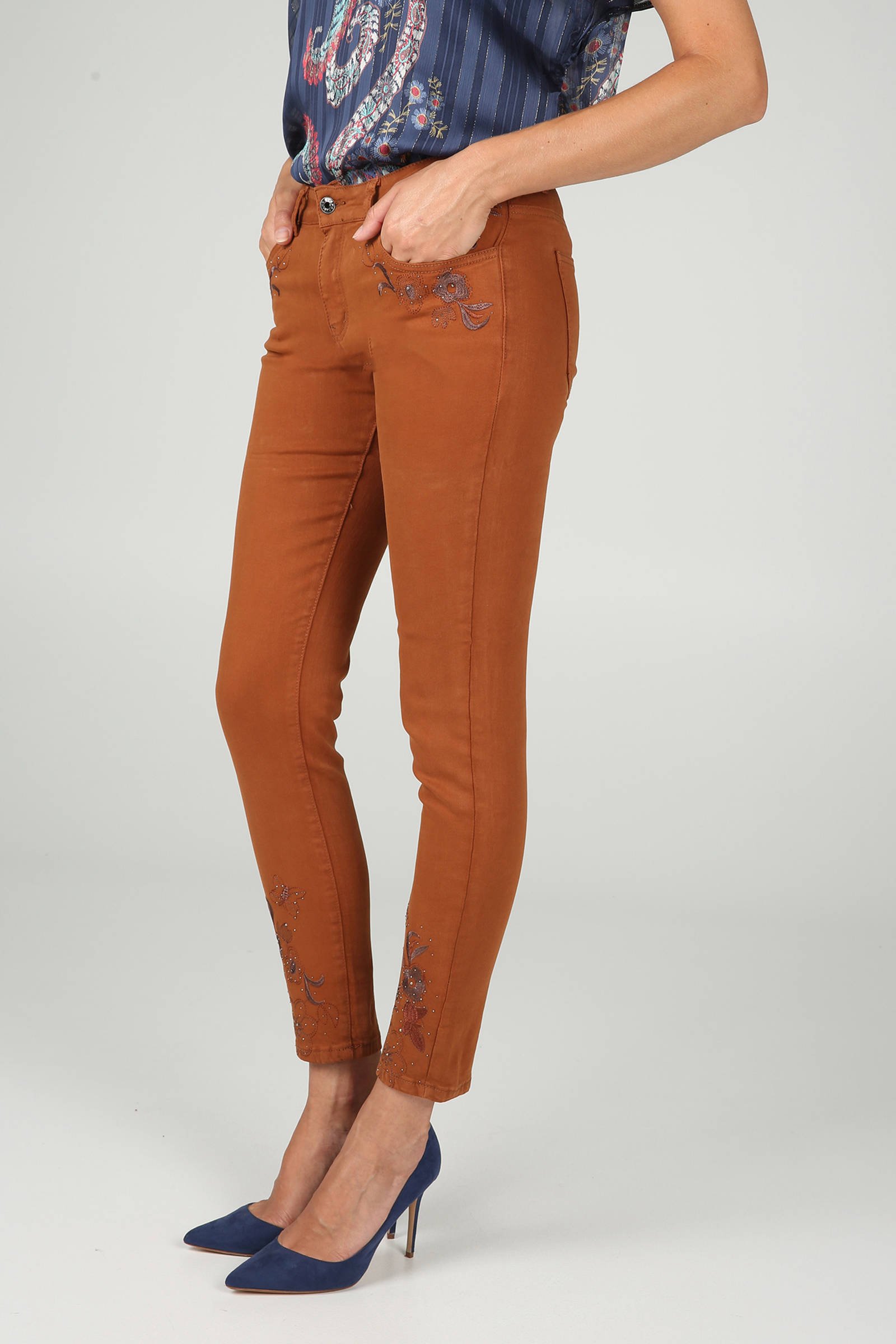 Cassis skinny broek cognac | wehkamp