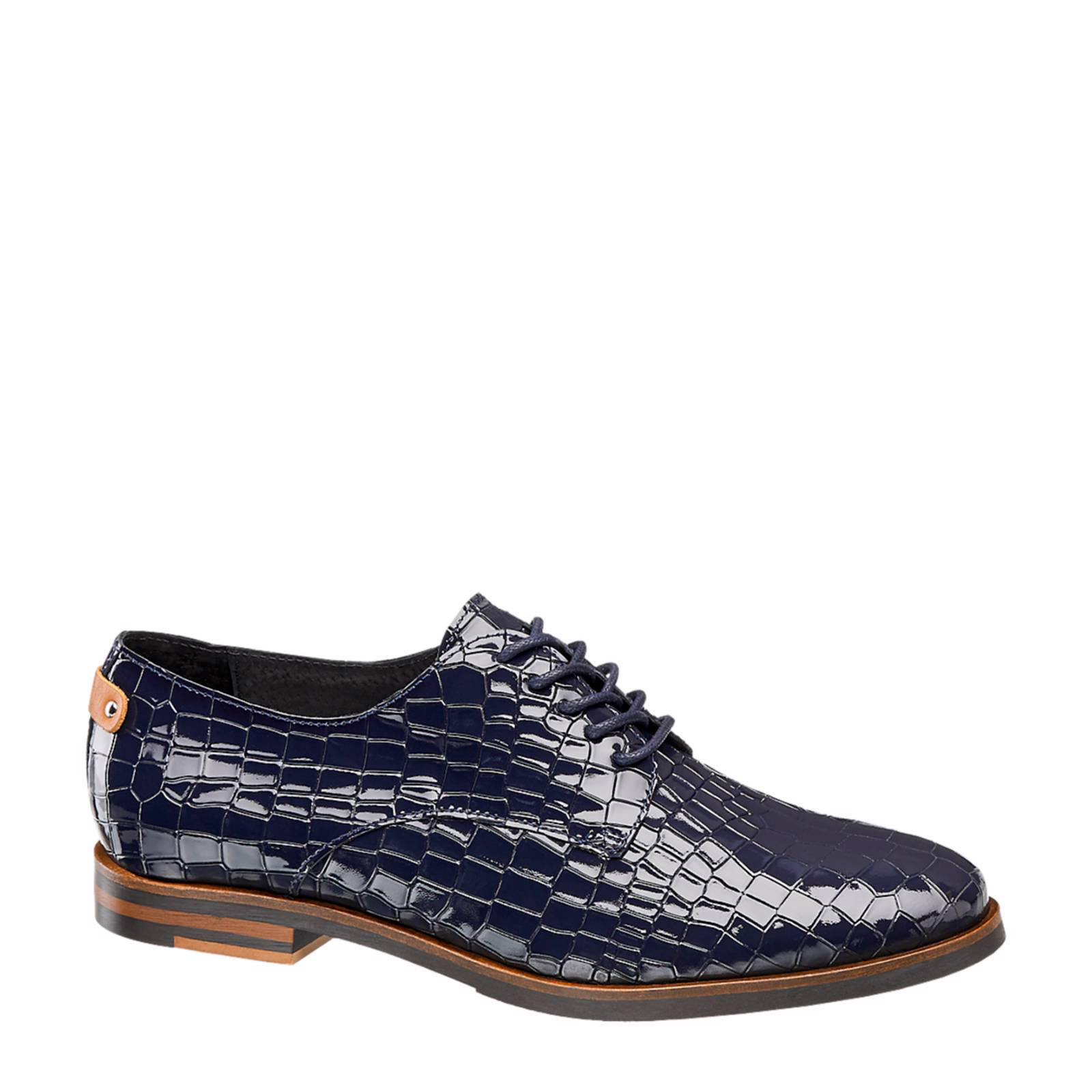 vanHaren 5th Avenue lak veterschoenen met reptielenprint donkerblauw |  wehkamp