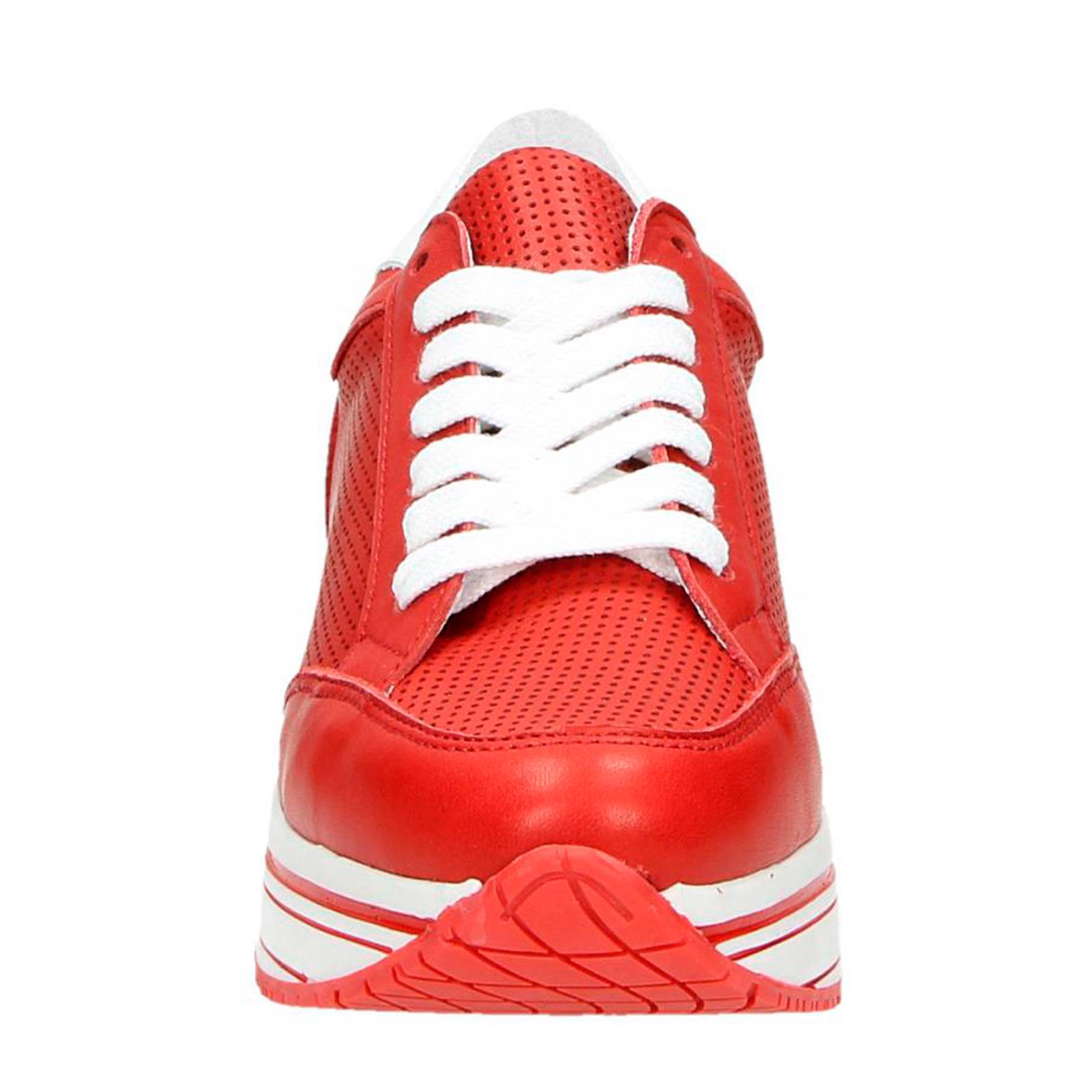 Nelson leren platform sneakers rood | wehkamp
