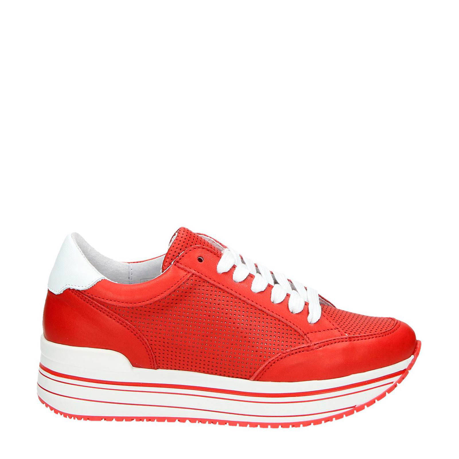 Nelson leren platform sneakers rood | wehkamp