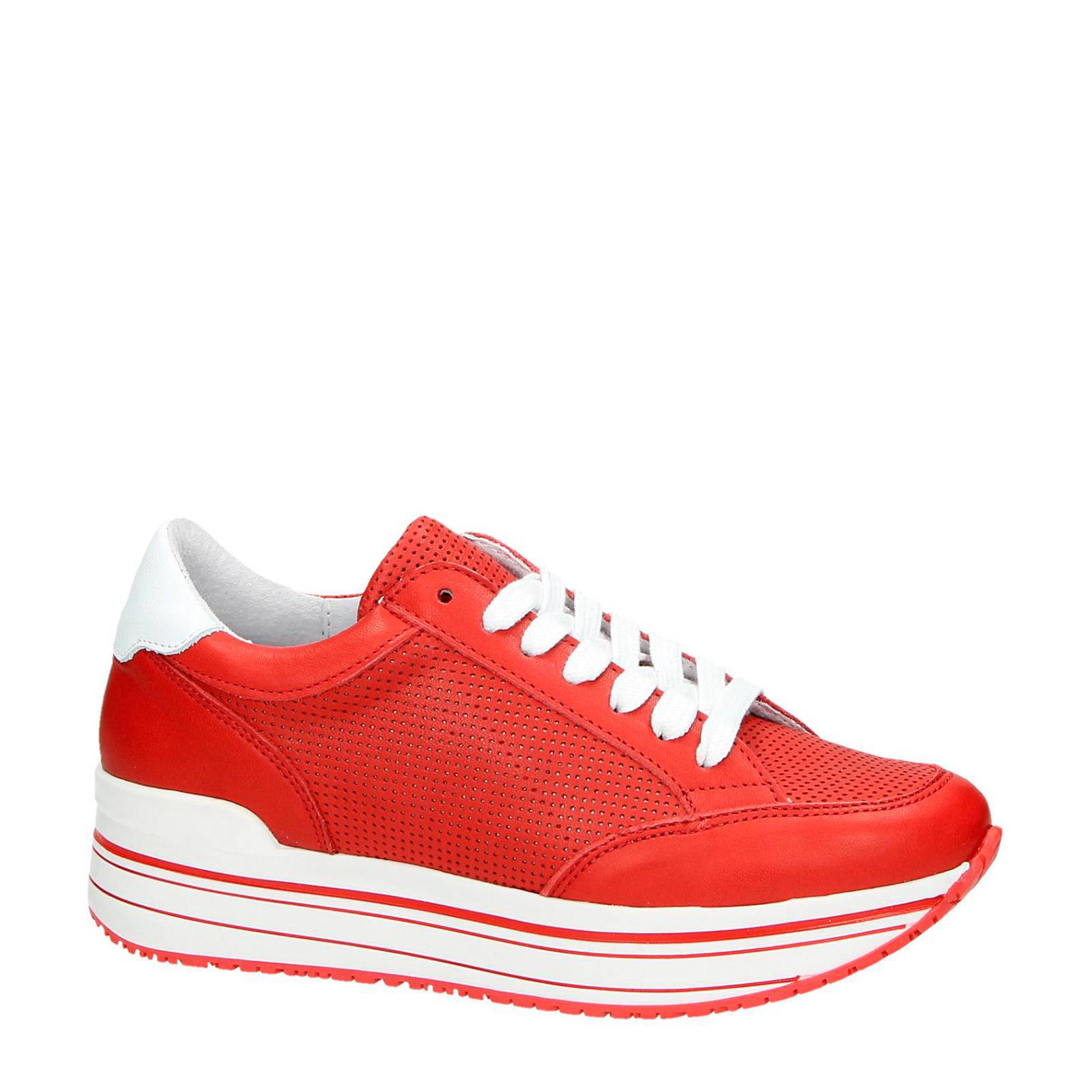 Nelson leren platform sneakers rood | wehkamp