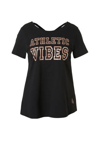 sport T-shirt opening op de rug zwart