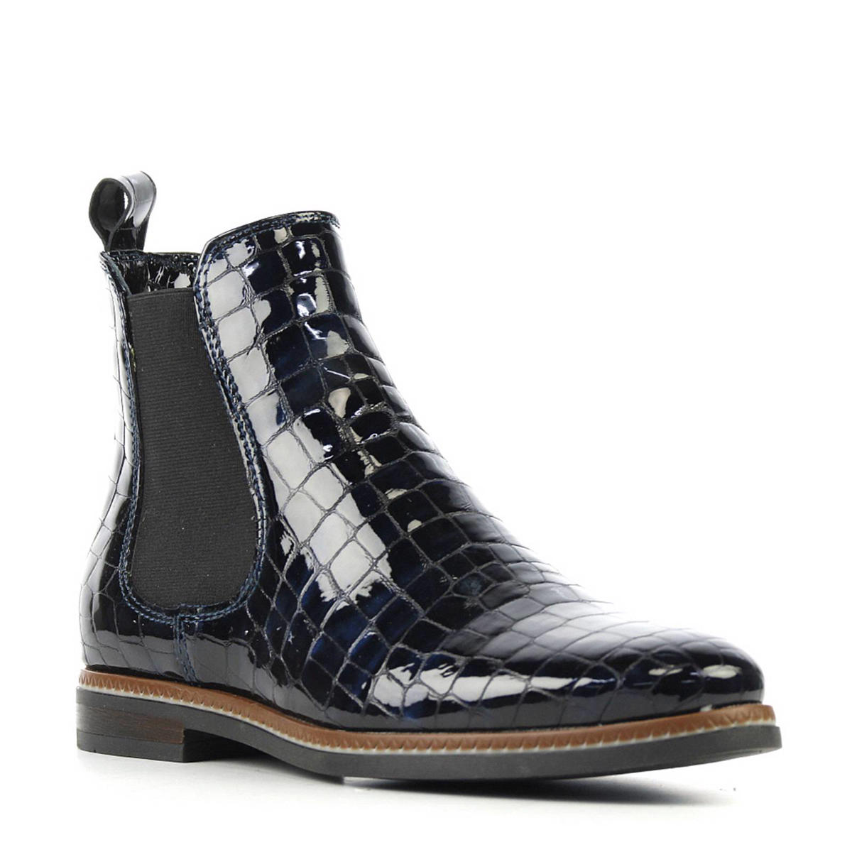 lak chelsea boots met reptielenprint marine wehkamp