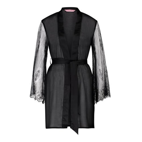 Hunkemoller Kimono Met Mesh Zwart hunkemoller kopen in de aanbieding