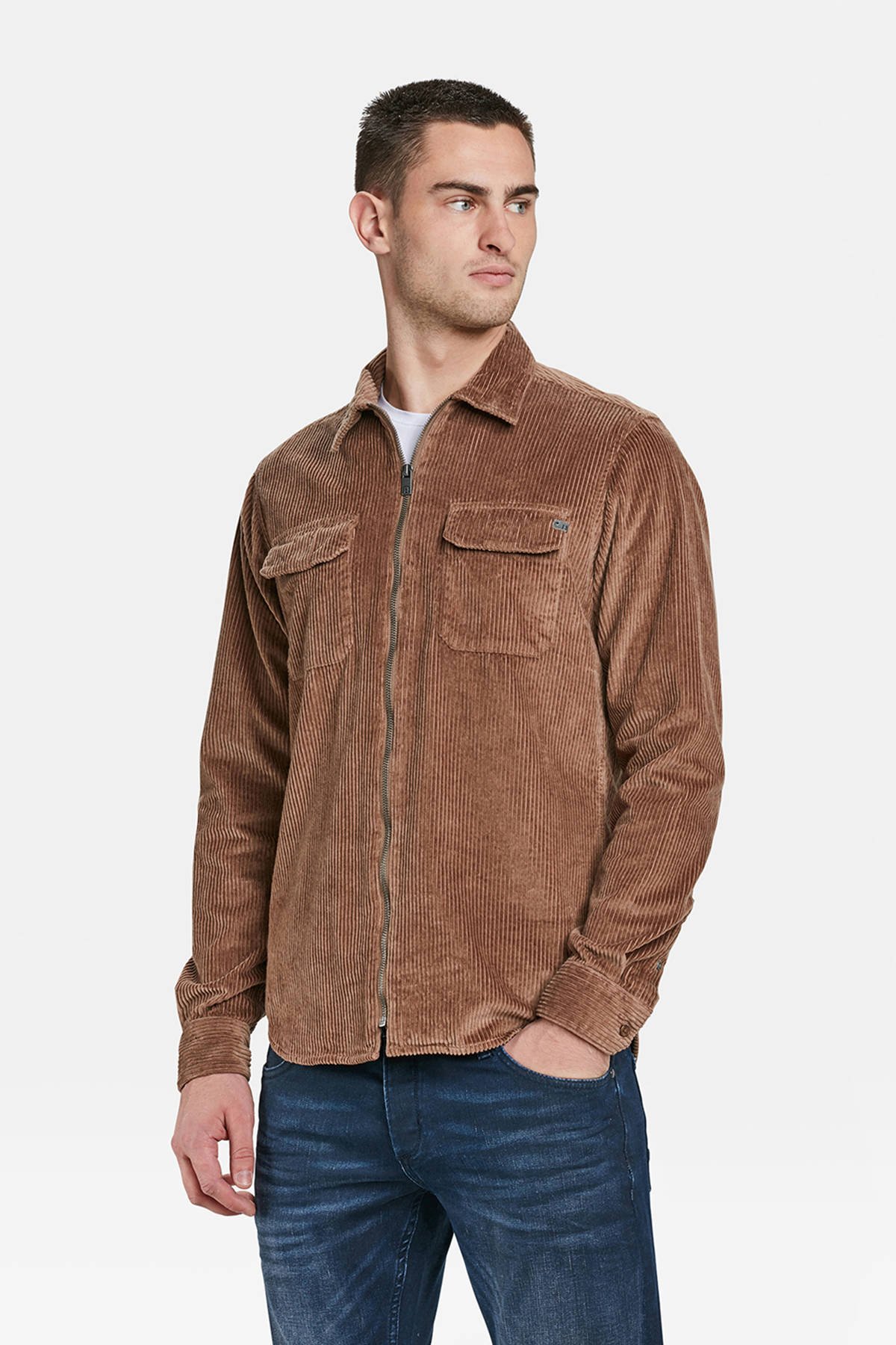 WE Fashion Blue Ridge corduroy slim fit overhemd bruin | wehkamp Heren corduroy overhemd | 94765649 WE Fashion