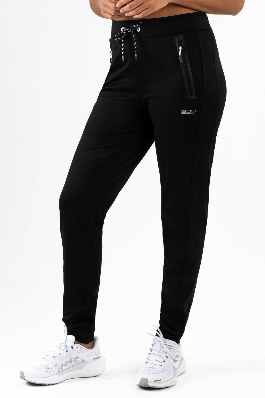 Zwarte dames Sjeng Sports trainingsbroek Plynn van polyester met regular fit, regular waist en effen