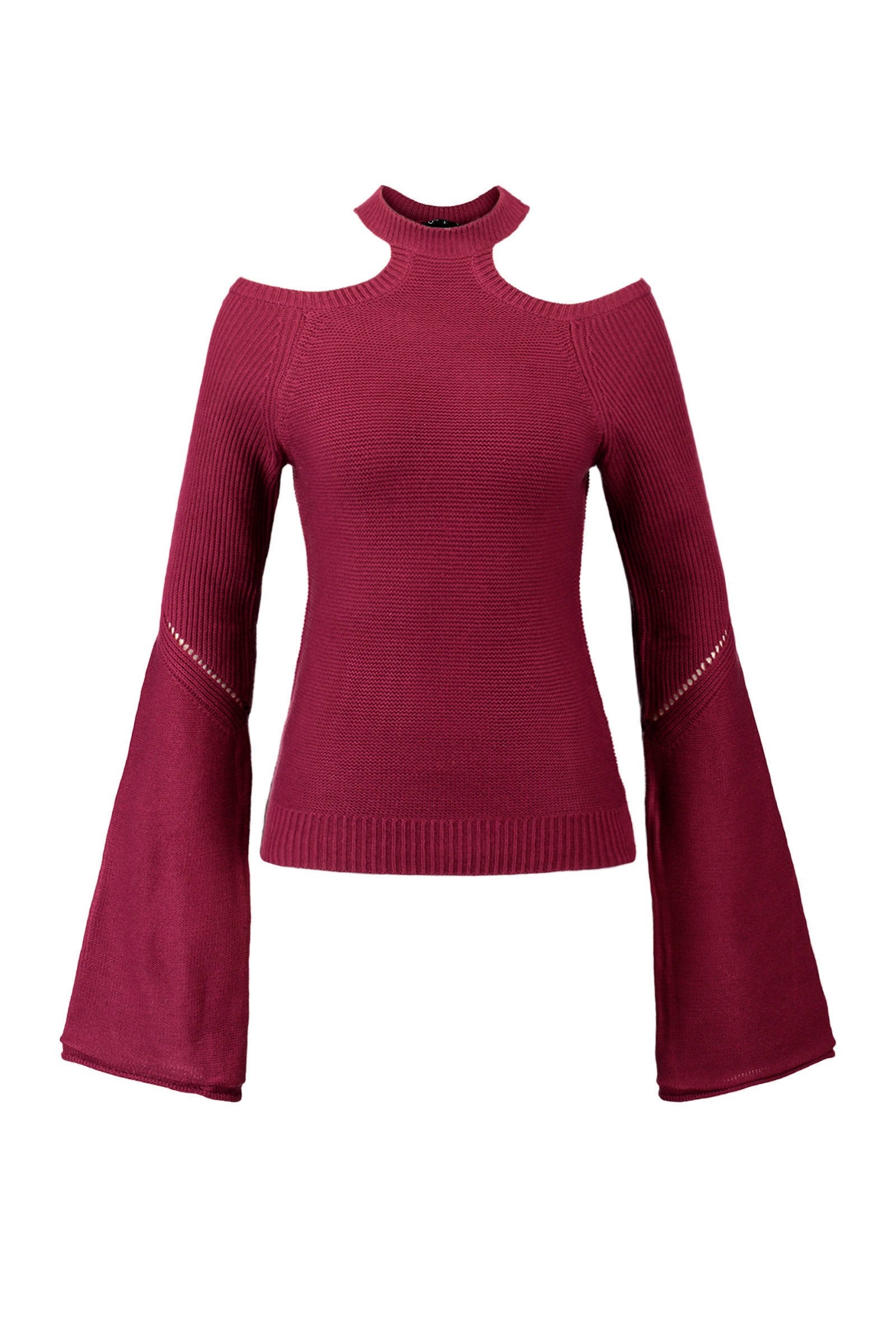 CoolCat open shoulder trui met flared mouwen donkerrood CoolCat open shoulder trui met flared mouwen wit | wehkamp