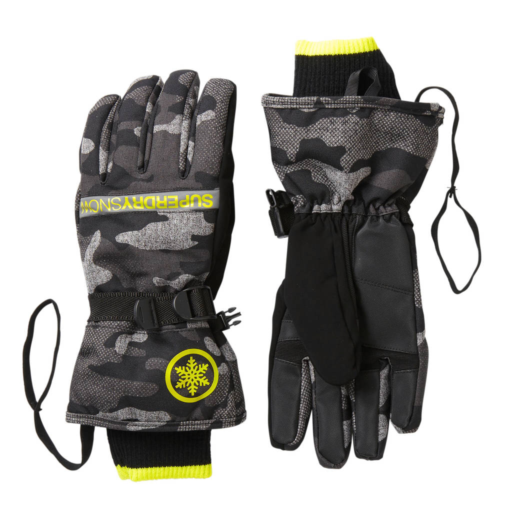 Superdry Sport skihandschoen zwart camouflage, zwart-grijs camouflage/groen