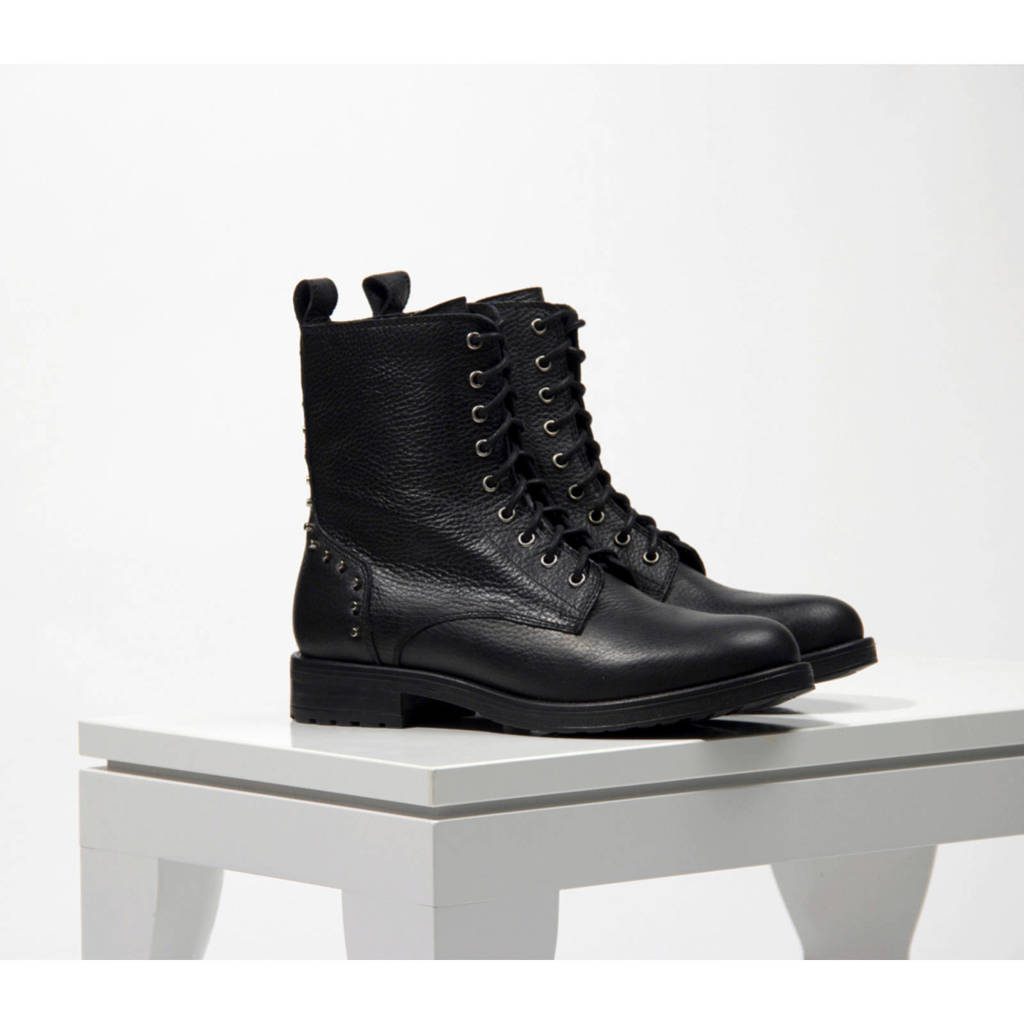 Studs Zwart Met Leren Veterboots Sacha wq8tzR68