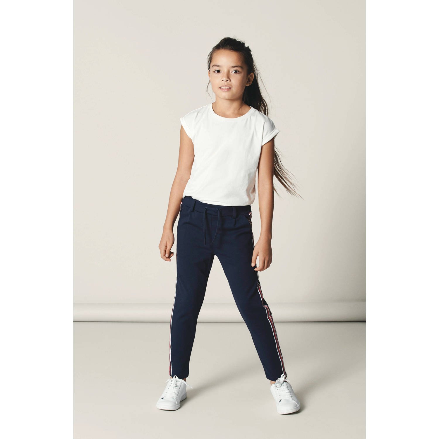 NAME IT KIDS slim fit broek met zijstreep zwart wit rood