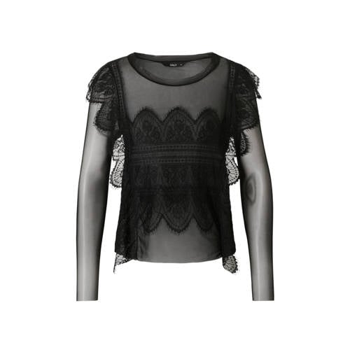 Only Mesh Top Met Kanten Details only kopen in de aanbieding