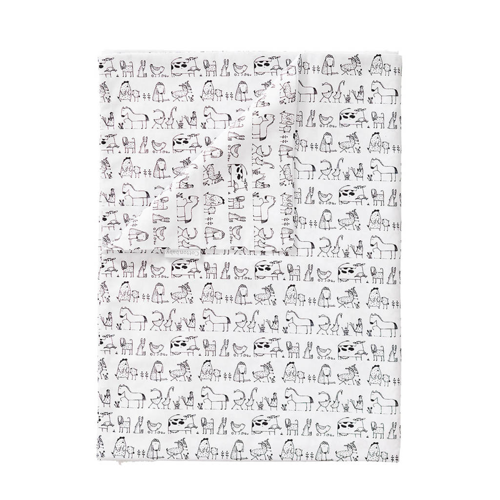Cottonbaby dekenhoes ledikant dierprint zwart/wit, Zwart/wit
