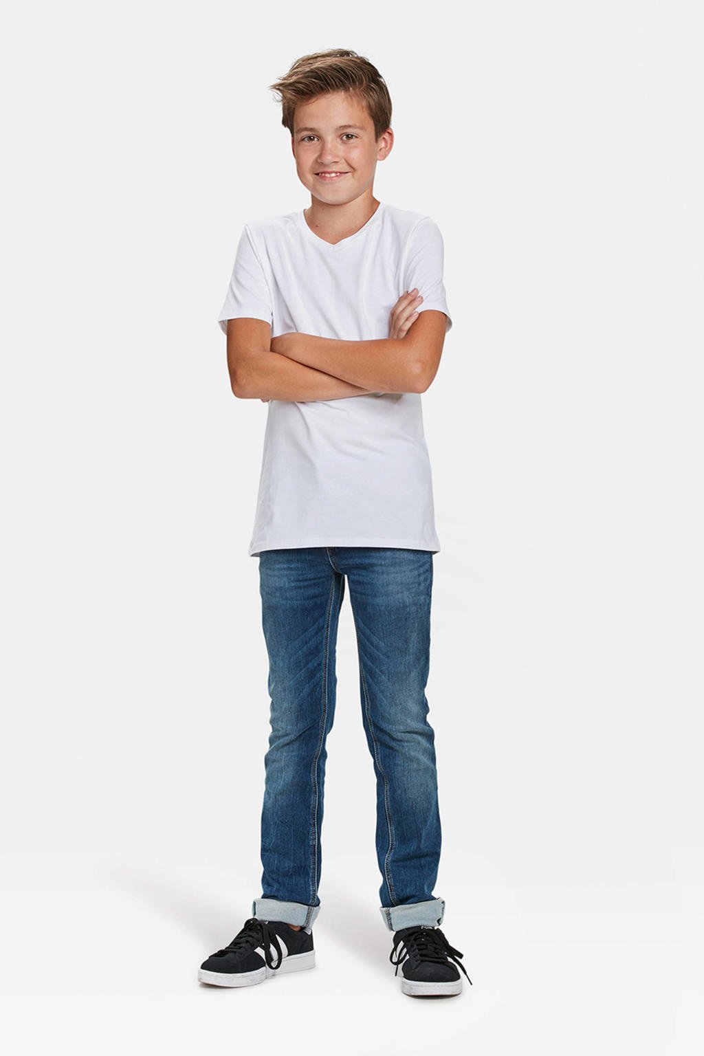 Set van 2 witte jongens WE Fashion T-shirt van katoen met korte mouwen en V-hals