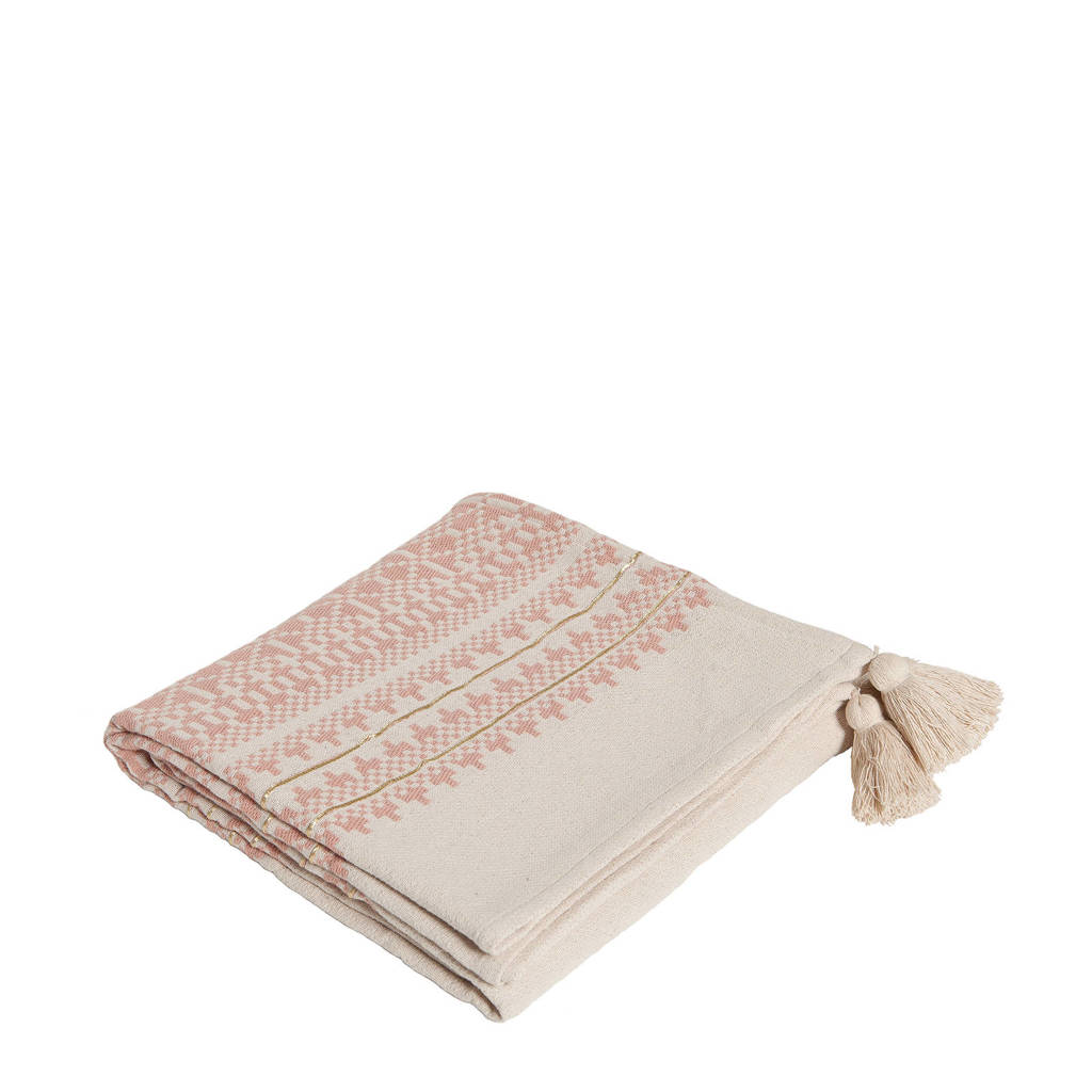 AAI made with love plaid met pompons (140x200 cm), Poederroze