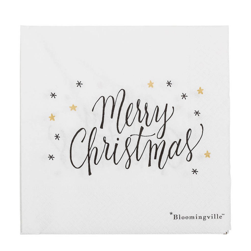 Bloomingville papieren servetten Merry Christmas (set van 20), Wit