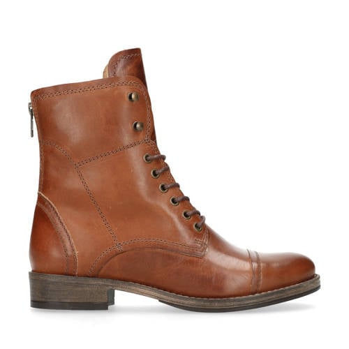Manfield leren veterboots cognac afbeelding