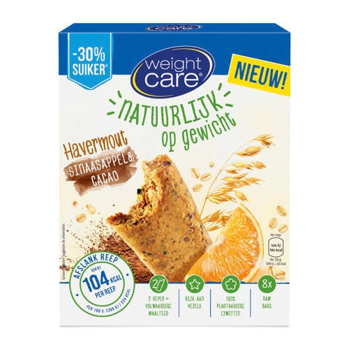 Weight Care Havermout Reep Sinaasappel Cacao 1 Doos Met 8 Stuks weight care kopen in de aanbieding