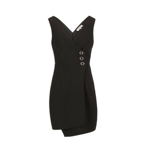 overslag jurk met knoopdetails zwart overslag jurk met knoopdetails zwart