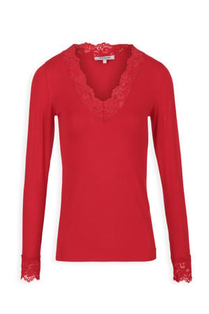 top met kanten details rood