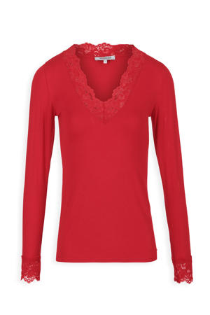 top met kanten details rood