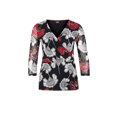 Soliver Black Label Mesh Top Met All Over Print Zwart soliver black label kopen in de aanbieding