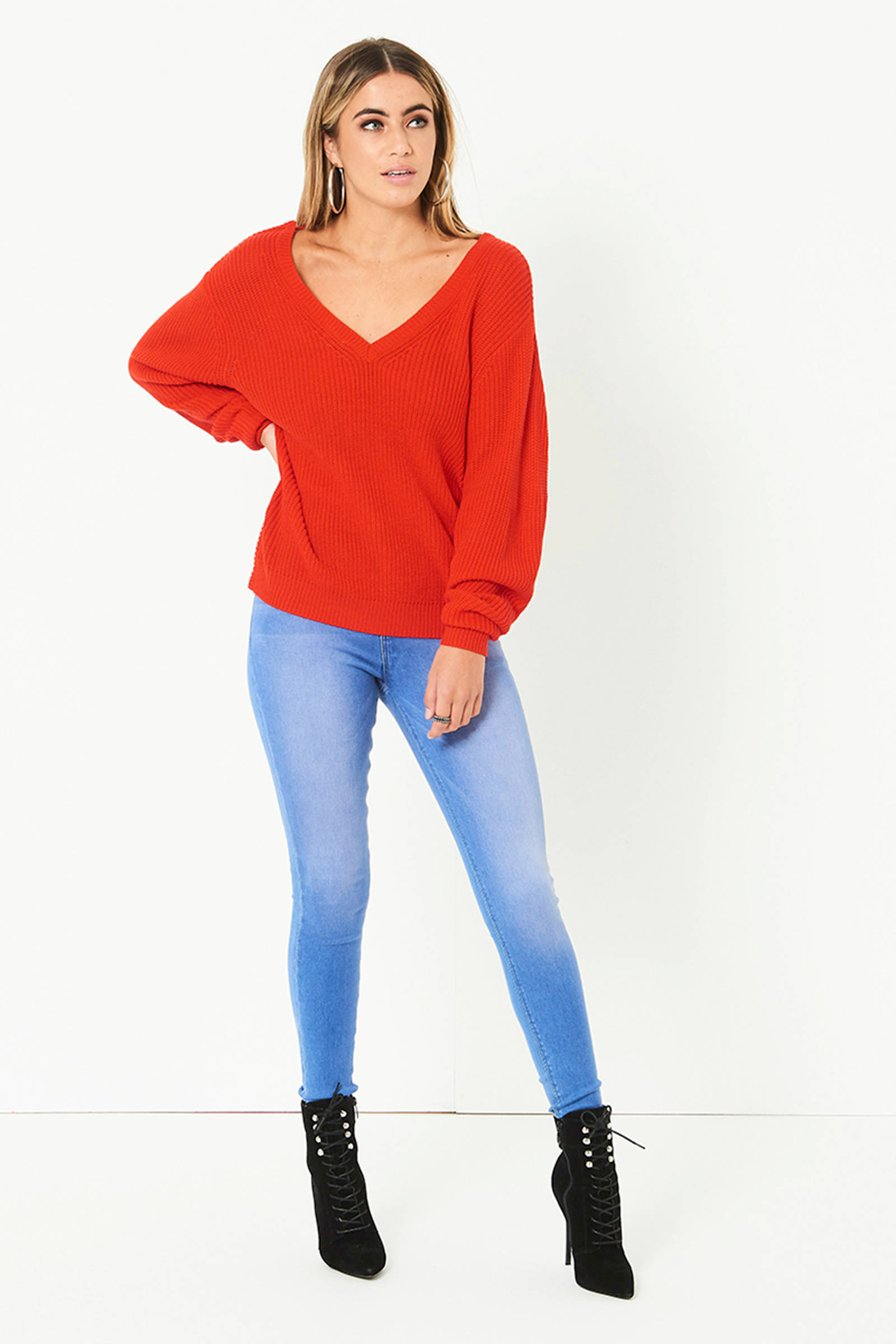 Zeagoo Trui dames lange mouwen V-hals gebreide trui elegante trui wintertrui herfst tops S-XXL, wijnrood, XXL