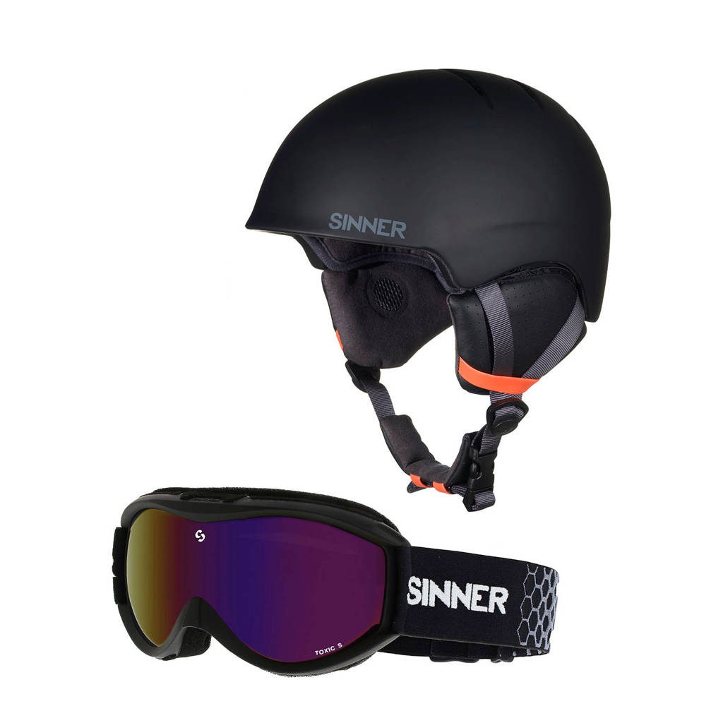 Sinner skihelm+skibril zwart, Zwart