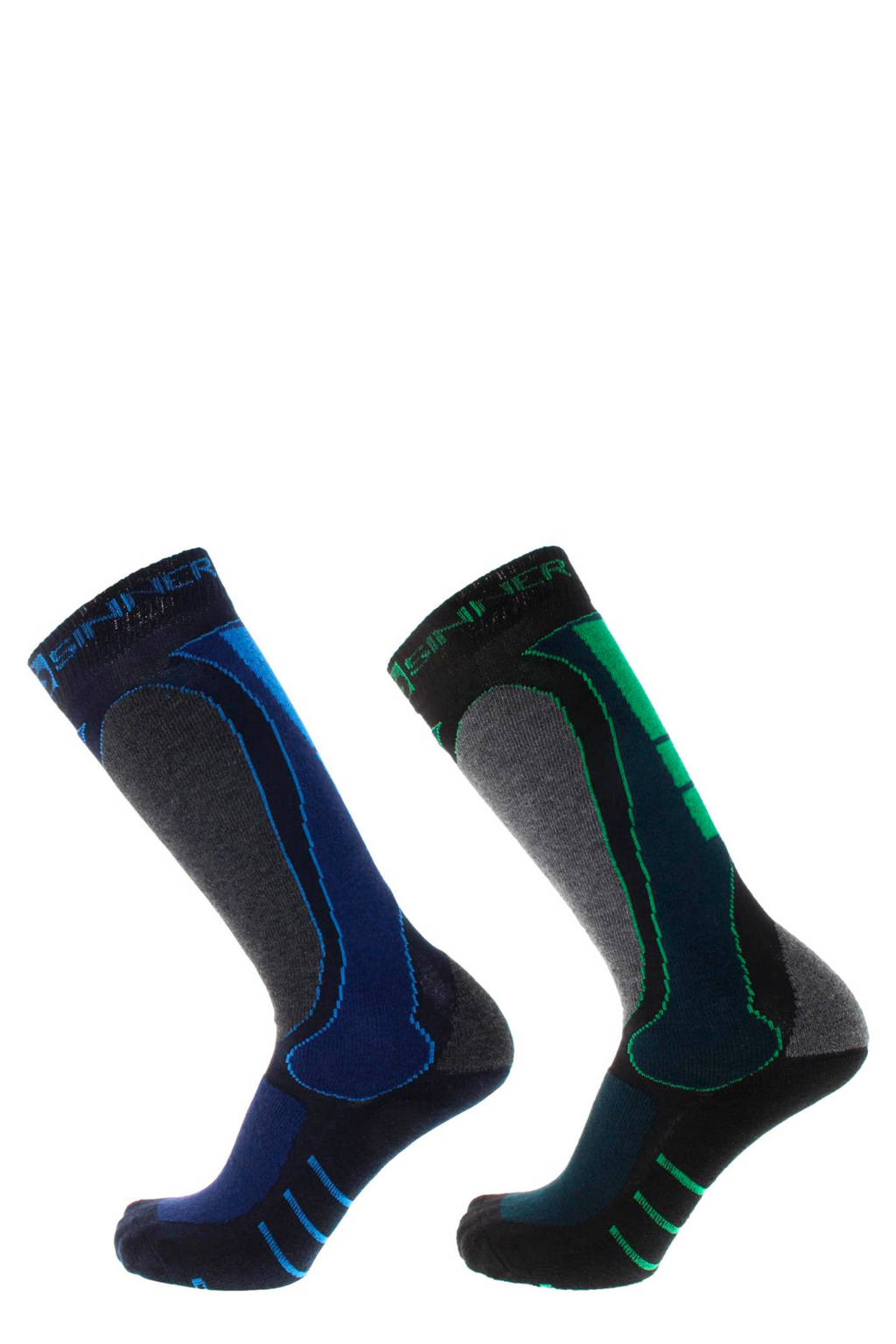 Sinner skisokken heren (set van 2 paar), Zwart/grijs/blauw-groen