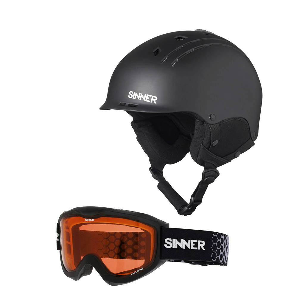 Sinner skihelm+skibril zwart, Zwart