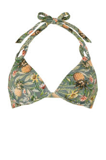 Women Beach halter bikinitop met all-over print groen