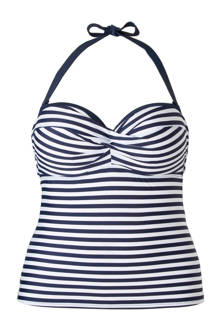 Women Beach gestreepte tankini bikinitop voorgevormd donkerblauw