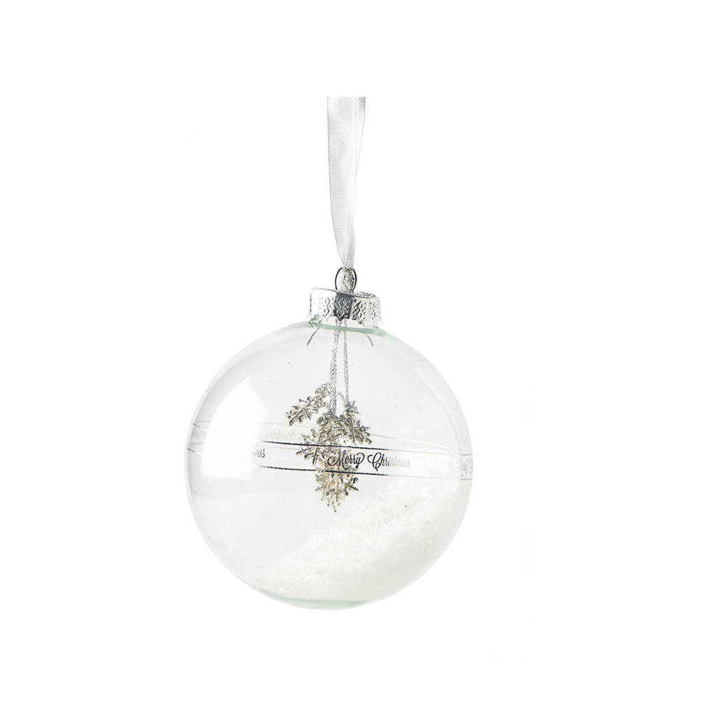 Riviera Maison glazen kerstbal Happy Snowstar (Ø10 cm), Wit