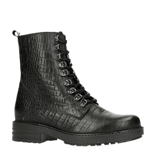 Manfield Leren Veterboots Met Slangenprint Zwart manfield kopen in de aanbieding Manfield Leren Veterboots Met Slangenprint Zwart manfield kopen in de aanbieding