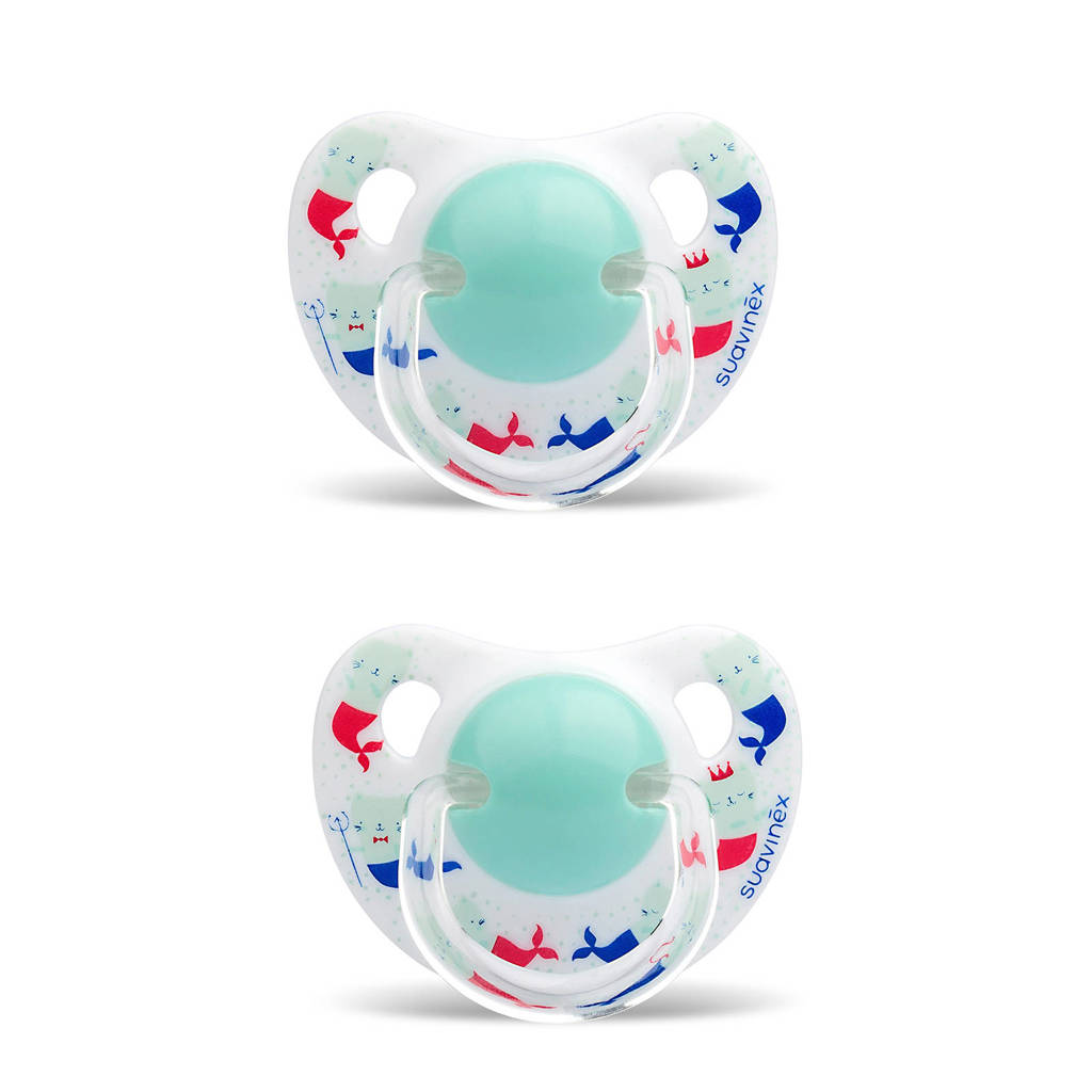 Suavinex fopspeen Mermaids 6-18 mnd wit (2 stuks), Wit met meerminnen print