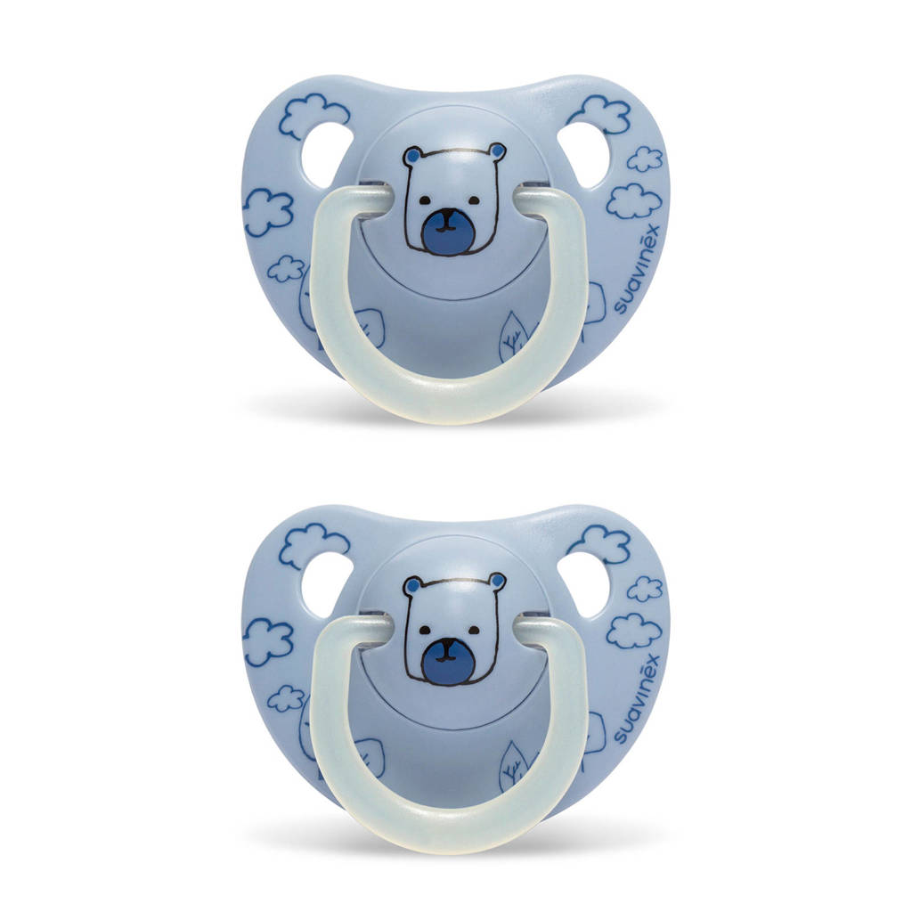 Suavinex Basic speen 0-6 mnd beer blauw (2 stuks), Beer blauw
