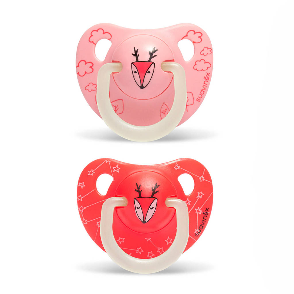 Suavinex Basic speen 6-18 mnd hert roze/rood (2 stuks), Hert roze/rood