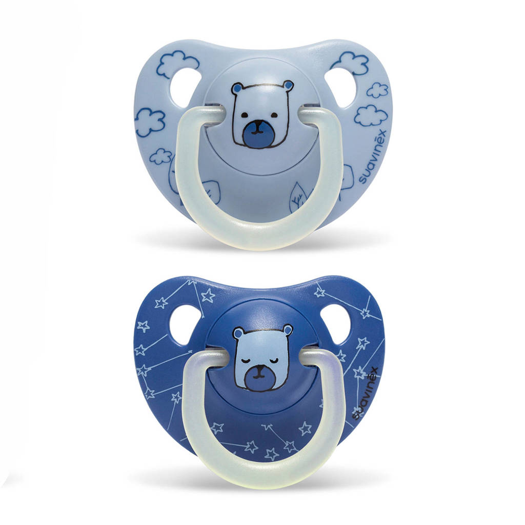 Suavinex Basic speen 6-18 mnd beer blauw (2 stuks), Beer lichtblauw, donkerblauw