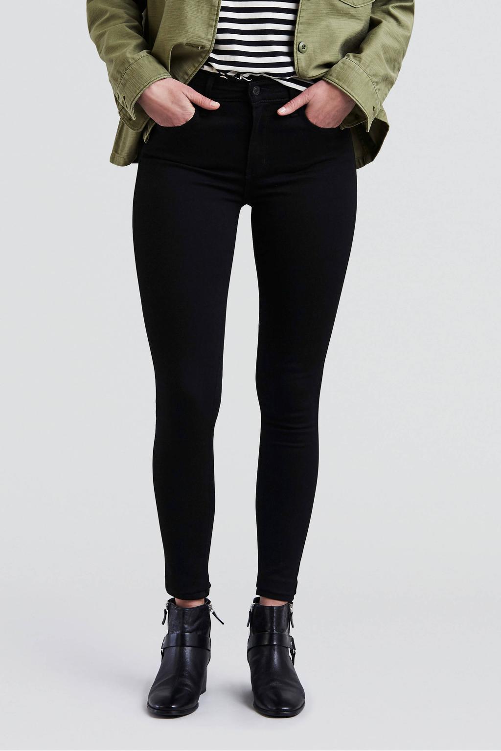 Zwarte dames Levi's 720 high waist skinny jeans black galaxy van stretchdenim met rits- en knoopsluiting en effen