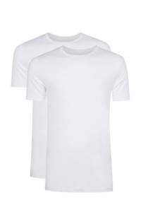 Set van 2 witte heren WE Fashion T-shirt van katoen met korte mouwen en ronde hals