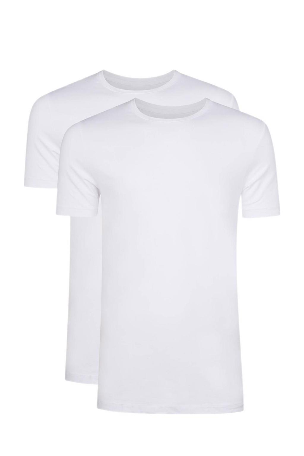 Set van 2 witte heren WE Fashion T-shirt van katoen met korte mouwen en ronde hals